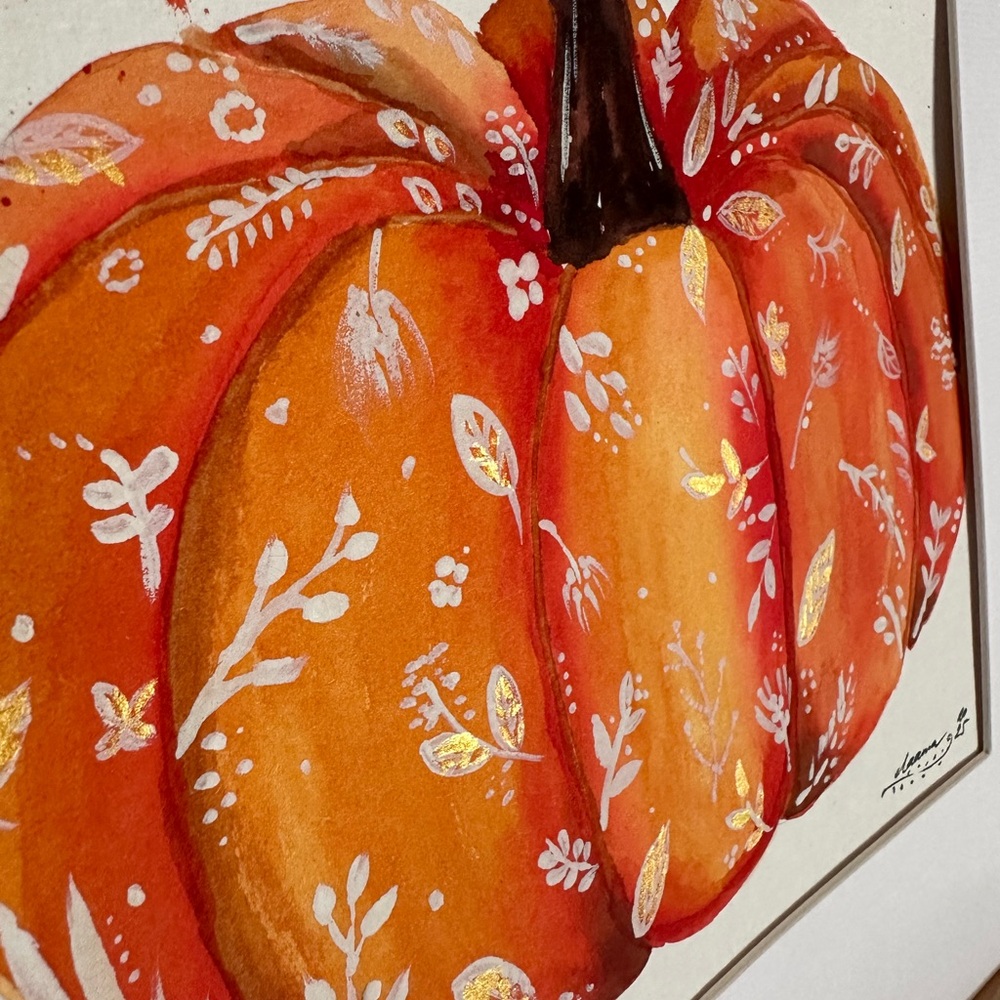 Hand-Made New Watercolor Art Painted Pumpkin - Picture 6 of 7